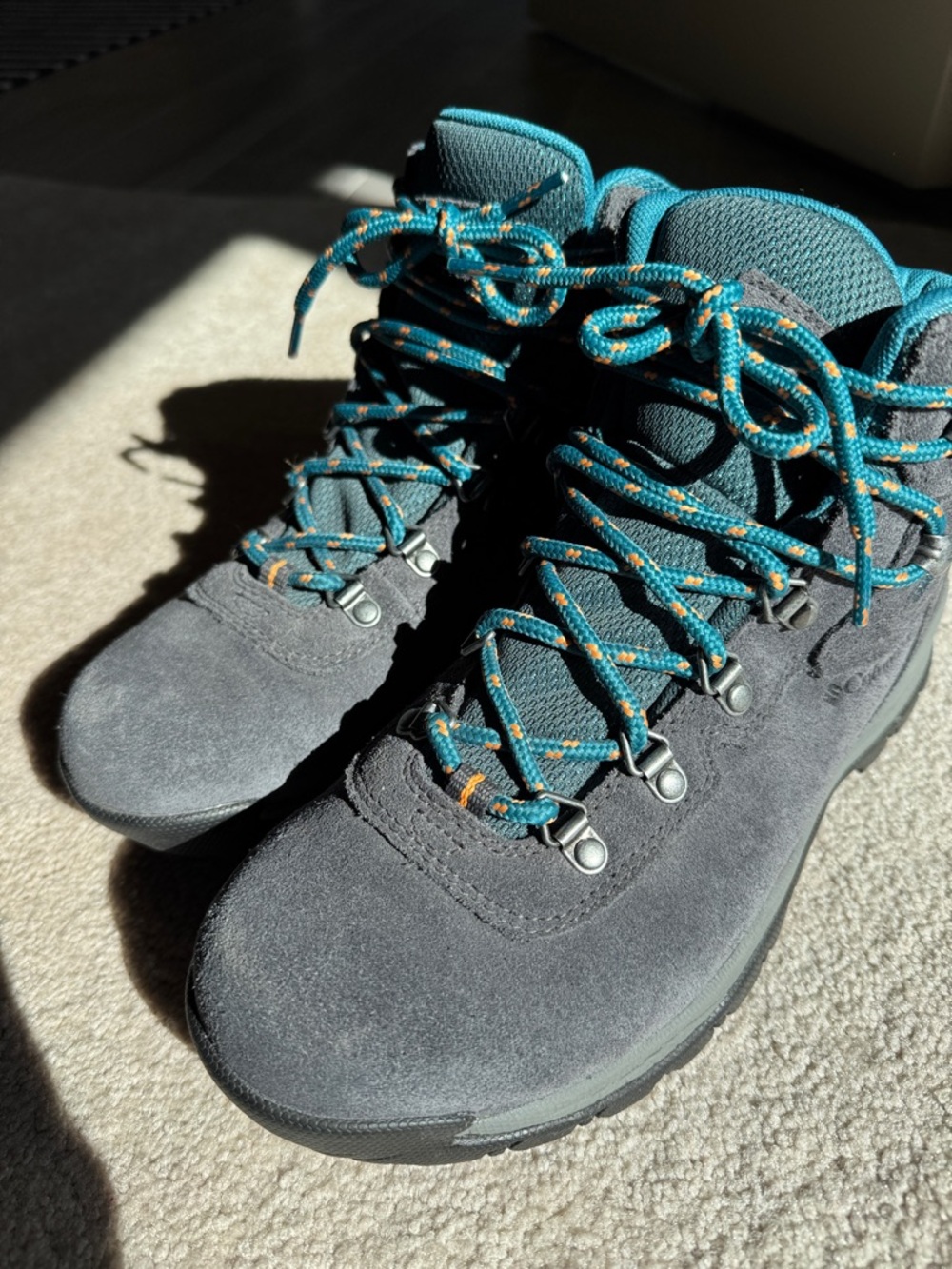 Columbia Gray Suede Lace-Up Hiking Boots with Teal & Orange Laces
